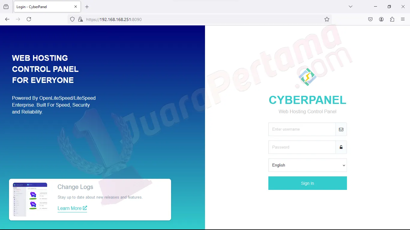 Install CyberPanel AlmaLinux - Login