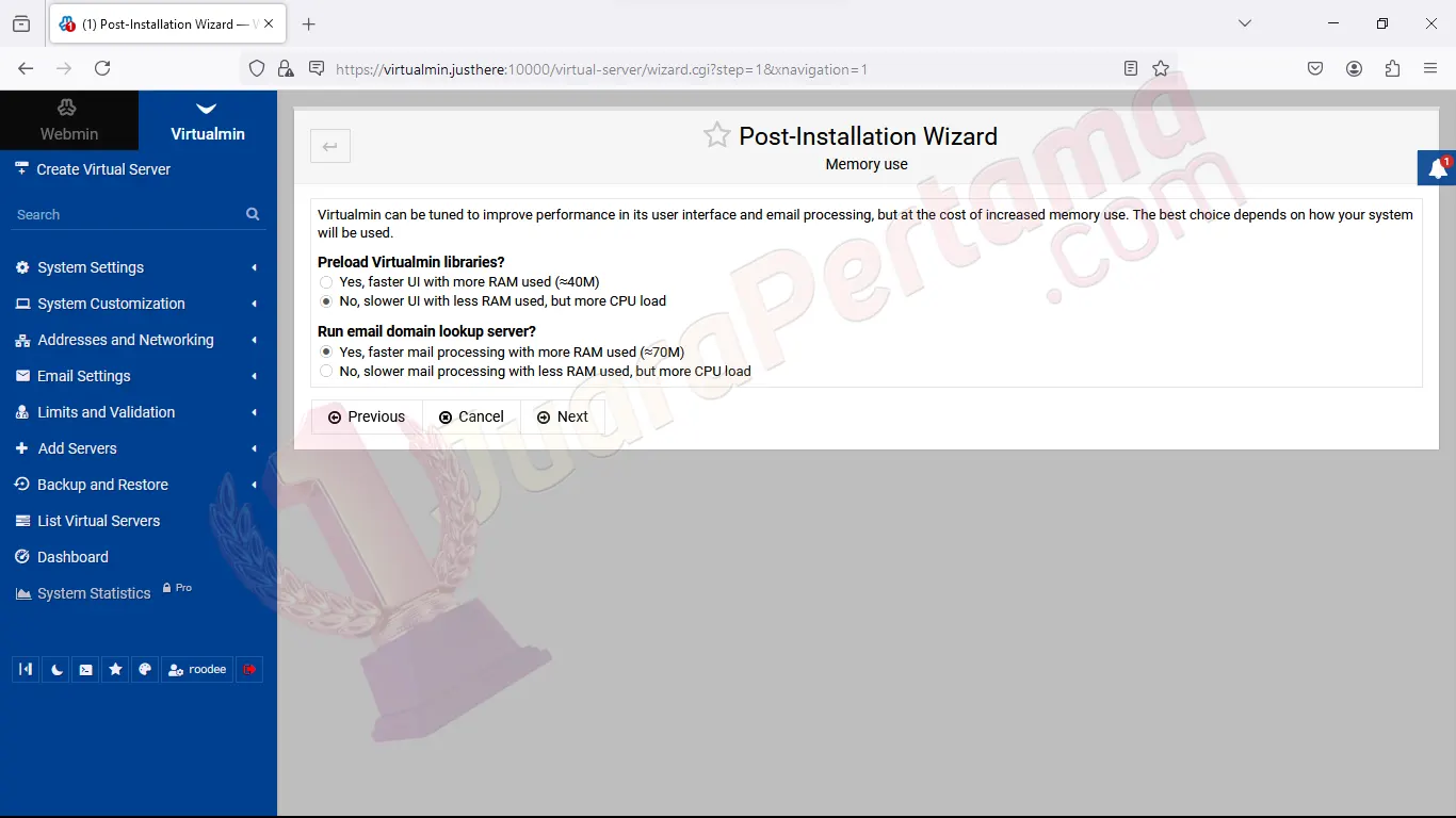 Install VirtualMin di Ubuntu 24.04 - Post Installation Wizard - Memory