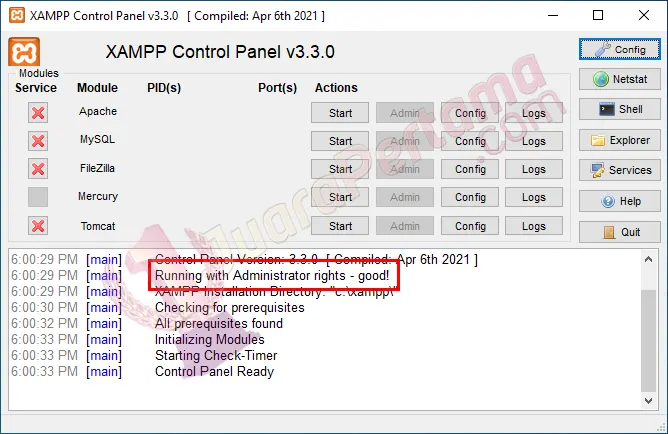 Panduan Instalasi XAMPP Server - as administrator - success