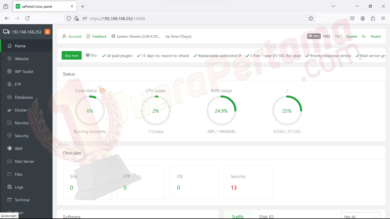 Install aaPanel di Ubuntu 22.04 - Dashboard
