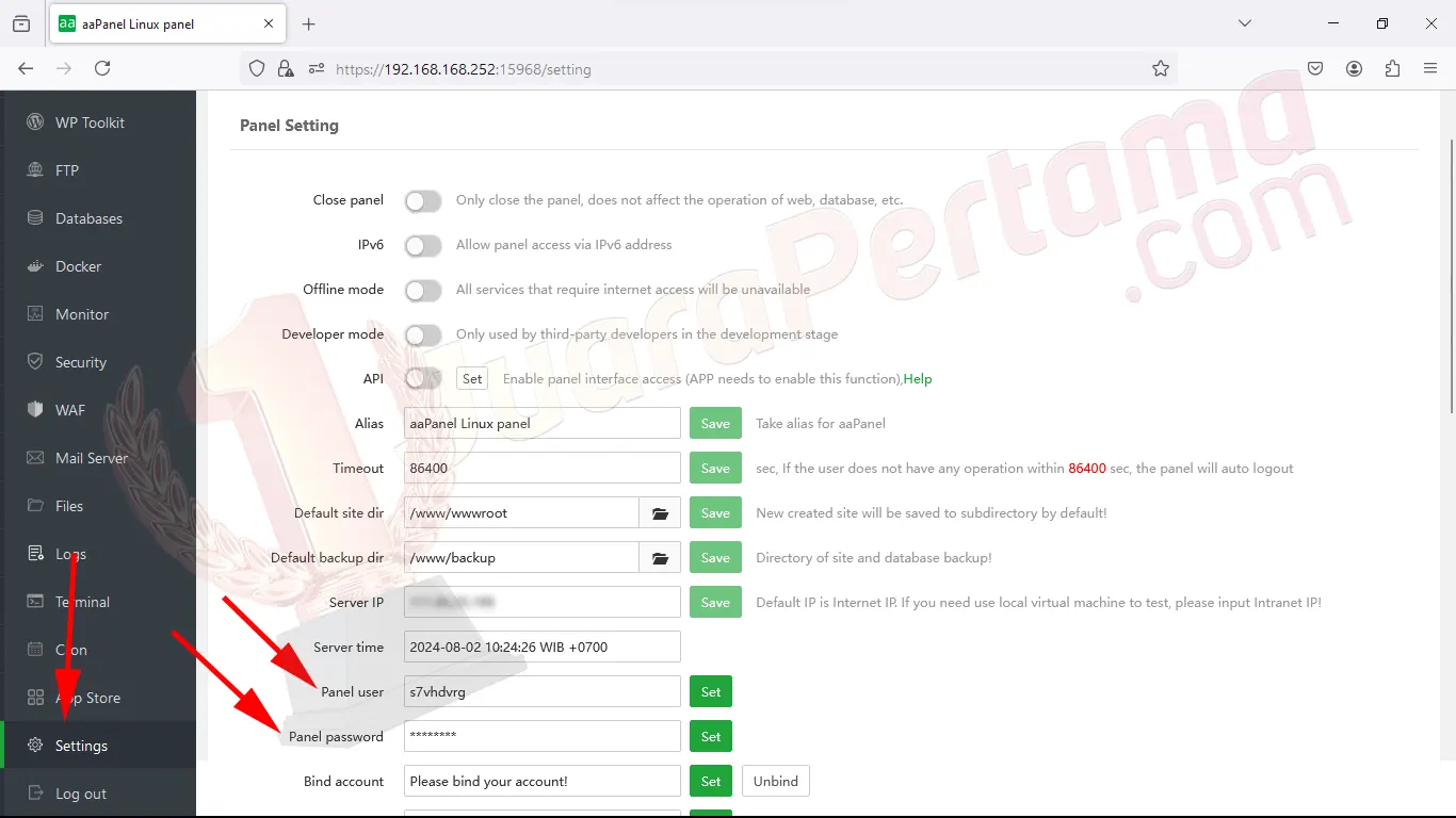 Install aaPanel di Ubuntu 22.04 - Panel user & password