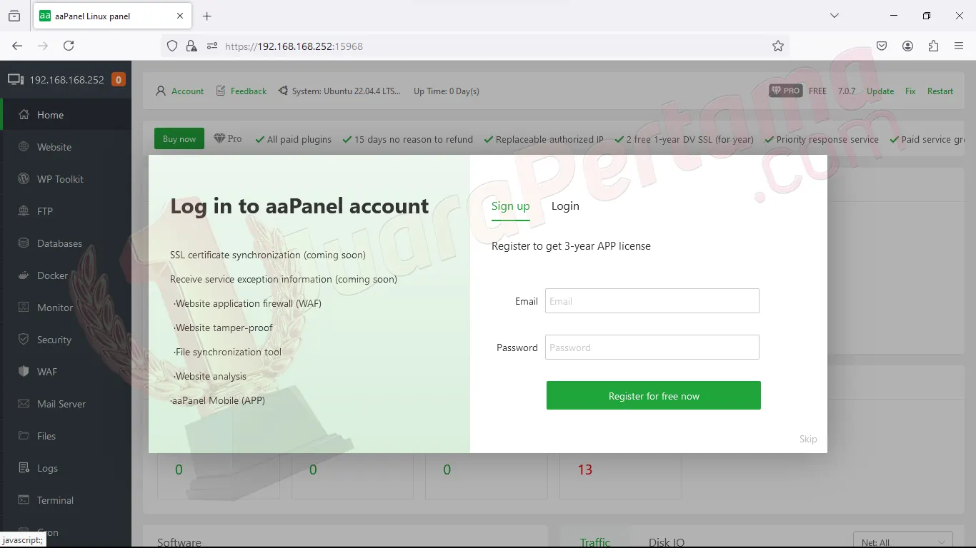 Install aaPanel di Ubuntu 22.04 - Register