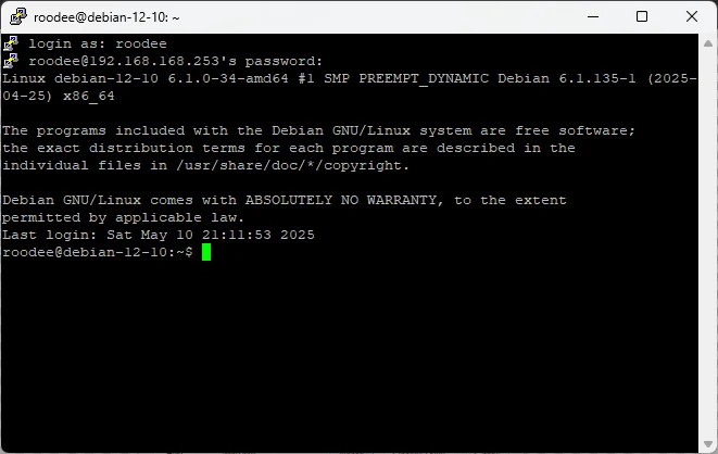 Membuat Static IP di Debian - PuTTY success